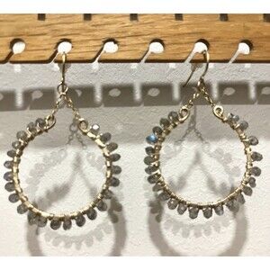 Yellow Gold-filled Labradorite Dangling Hoop Earrings Artisan Made